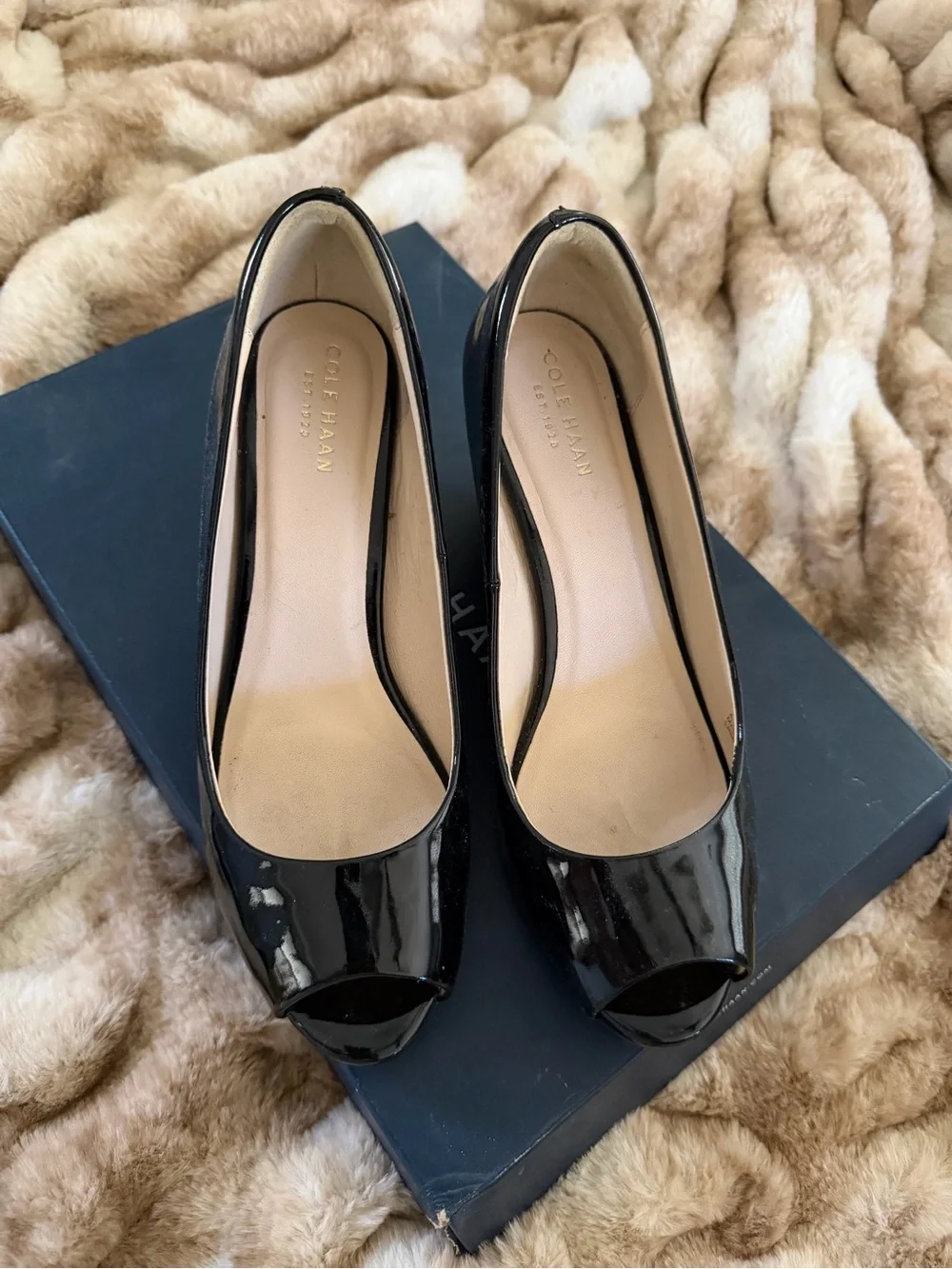 Cole Haan Black Patent Wedge Pumps